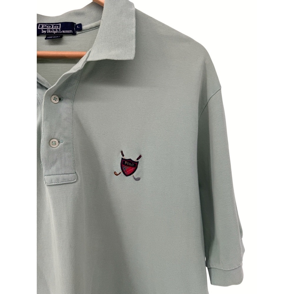 Polo Ralph Lauren Polo Shirt Mens Large Green Made in USA Golf Crest Pique